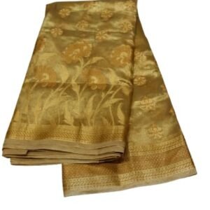 Banarasi Tissue Silk Saree for Women – Golden | Lightweight Saree with Rich Zari Border and Matching Blouse Piece