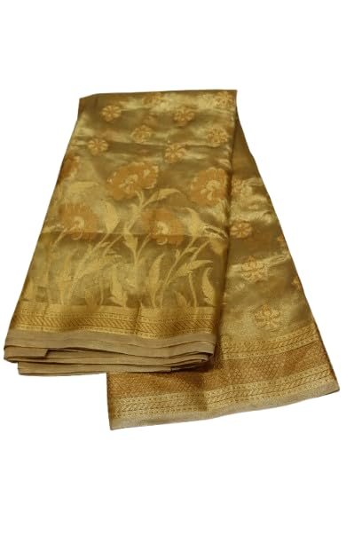 Banarasi Tissue Silk Saree for Women – Golden | Lightweight Saree with Rich Zari Border and Matching Blouse Piece