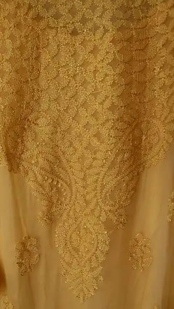 Lucknow Chikankari Long Kurti Full Sleeve Round Neck Embroidered Work Georgette Resham Ethnic Dress Yellow - Image 2