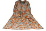 Women’s Lucknowi Chikankari Mulmul Cotton Long Kurti | Hand Embroidered Printed Fit & Flare Kurta for Women | Orange - Image 2