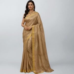 Banarasi Tissue Silk Saree for Women | Golden Green | Golden Zari Woven Border | Traditional Ethnic Wear | Lightweight Fabric
