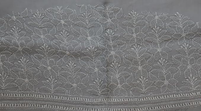 Lucknowi Chikankari Pure Voile Cotton Dress Material | Kurti Fabric | Top Fabric Grey (3 Meter) - Image 4