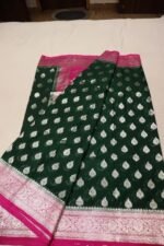 Banarasi Khaddi Georgette Saree with Rich Zari Weaving | Lightweight Traditional Saree for Women | Perfect for Wedding, Party & Festive Occasions Green Magenta - Image 8