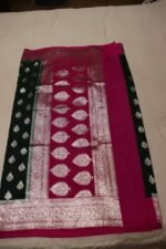 Banarasi Khaddi Georgette Saree with Rich Zari Weaving | Lightweight Traditional Saree for Women | Perfect for Wedding, Party & Festive Occasions Green Magenta - Image 6