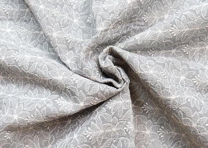 Lucknowi Chikankari Pure Voile Cotton Dress Material | Kurti Fabric | Top Fabric Grey (3 Meter) - Image 3