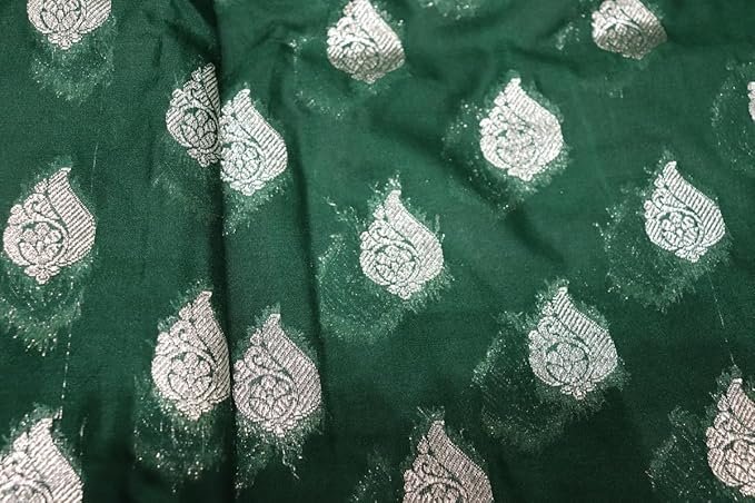 Banarasi Khaddi Georgette Saree with Rich Zari Weaving | Lightweight Traditional Saree for Women | Perfect for Wedding, Party & Festive Occasions Green Magenta - Image 3