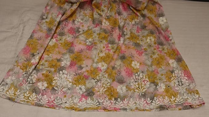 Women’s Lucknowi Chikankari Mulmul Cotton Long Kurti | Hand Embroidered Printed Fit & Flare Kurta for Women & Girls | Yellow - Image 6