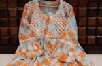 Women’s Lucknowi Chikankari Mulmul Cotton Long Kurti | Hand Embroidered Printed Fit & Flare Kurta for Women | Orange - Image 3