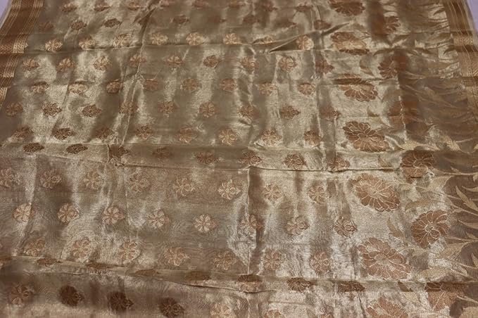 Banarasi Tissue Silk Saree for Women – Golden | Lightweight Saree with Rich Zari Border and Matching Blouse Piece - Image 2
