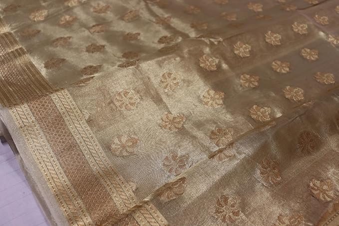Banarasi Tissue Silk Saree for Women – Golden | Lightweight Saree with Rich Zari Border and Matching Blouse Piece - Image 4