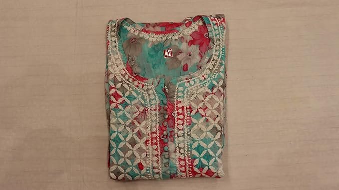 Women’s Lucknowi Chikankari Mulmul Cotton Long Kurti | Hand Embroidered Printed Fit & Flare Kurta for Women | Pink - Image 4