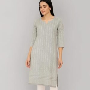 Lucknowi Chikankari Pure Voile Cotton Dress Material | Kurti Fabric | Top Fabric Grey (3 Meter)
