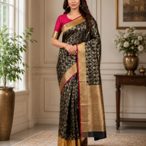 Banarasi Cotton Silk Saree Jaal work Saree for Women with Blouse Piece | Handcrafted Embroidered Saree