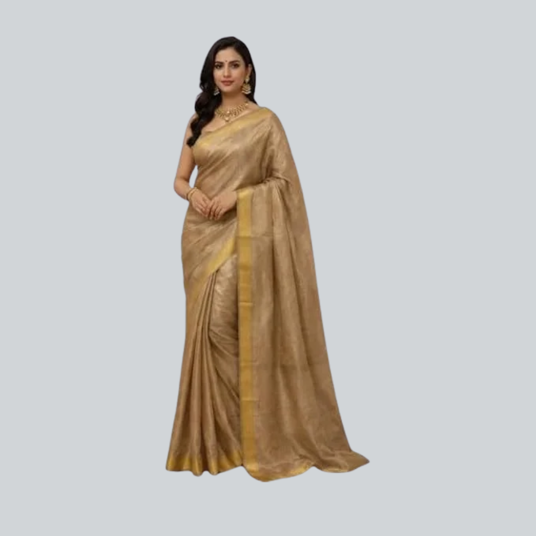 Utkrisht India (4) Banarasi Tissue Silk Saree for Women | Golden Green | Golden Zari Woven Border | Traditional Ethnic Wear | Lightweight Fabric - Image 1