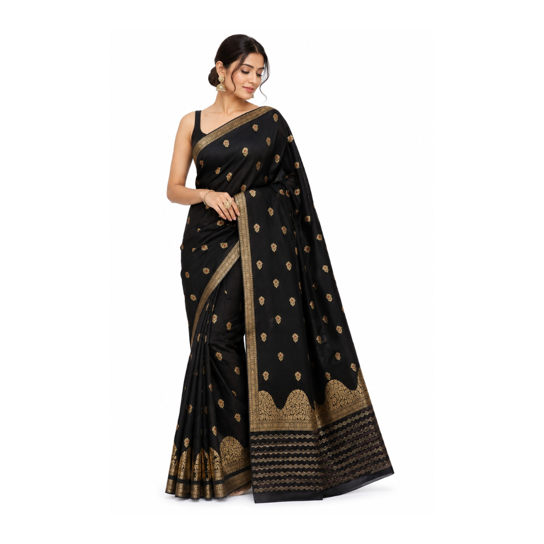 Utkirsht india Banarasi Katan Silk Saree with Rich Zari Weaving & Meenakari Work | Traditional Handloom Bridal Saree - Image 1