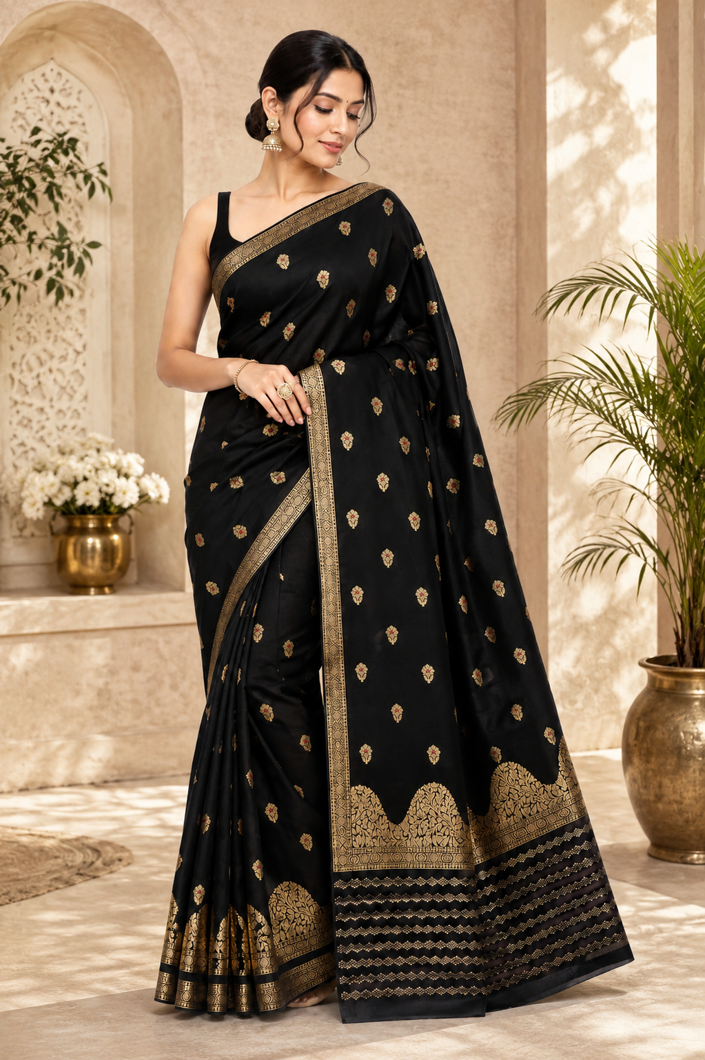 Banarasi Katan Silk Saree with Rich Zari Weaving & Meenakari Work | Traditional Handloom Bridal Saree - Image 2