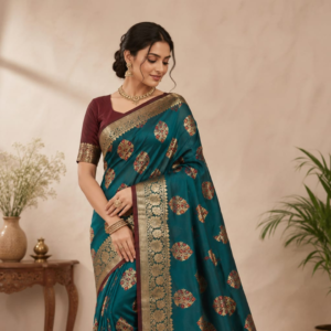 Banarasi Katan Silk Saree with Meena Buta Zari Weaving with Unstitched Blouse