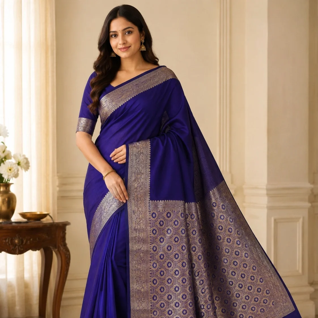 Banarasi Cotton Silk Saree with Golden Zari Work | Elegant Traditional Saree for Women