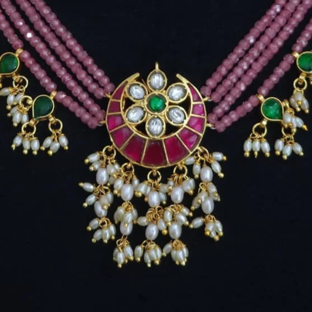 Jadau Kundan with Real CZ Beads Necklace - Image 2