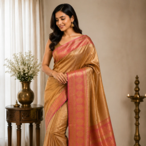 Elegant Banarasi Tissue Saree for Women Handwoven Soft Silk Saree with Rich Zari Work & Traditional Pallu – Perfect for Weddings Orange
