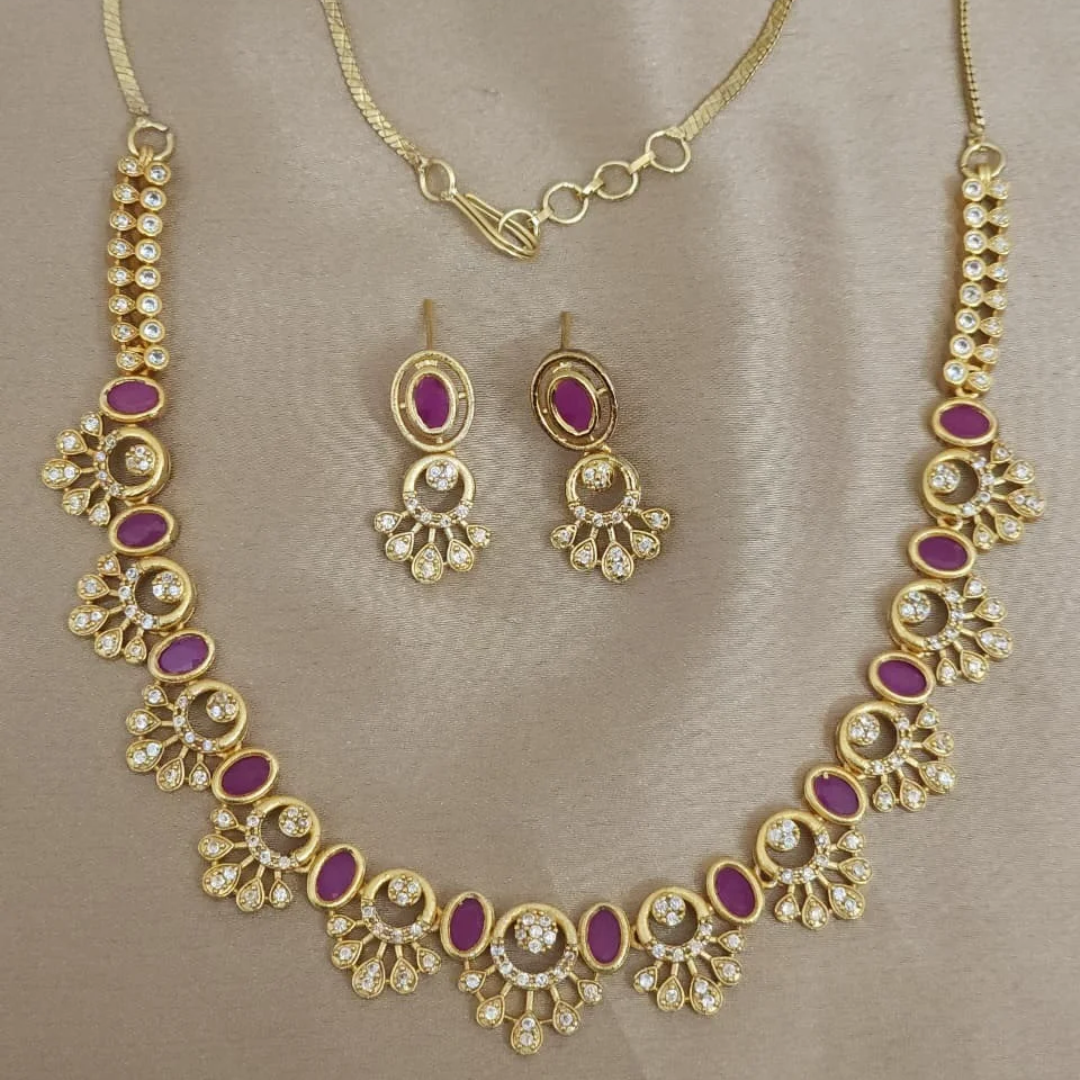 Premium Golden Replica Necklace Set with Back Chain