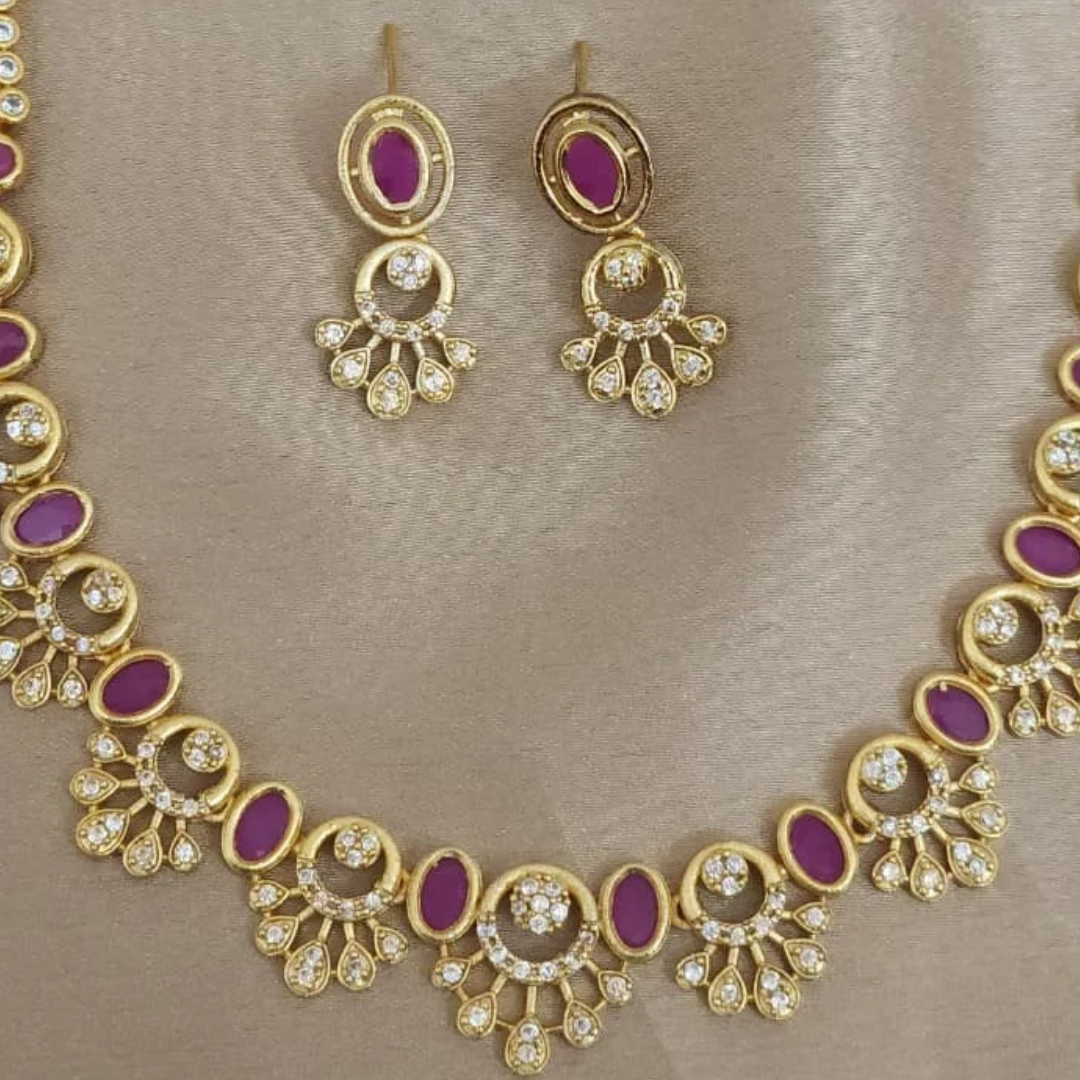 Premium Golden Replica Necklace Set with Back Chain - Image 2