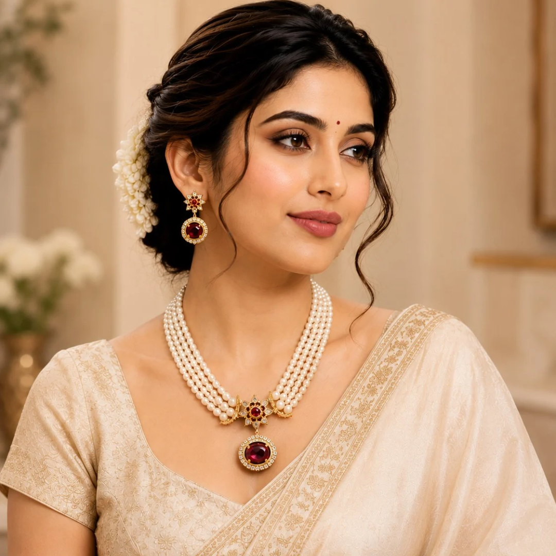Pearl Elegance Triple Strand Necklace Set