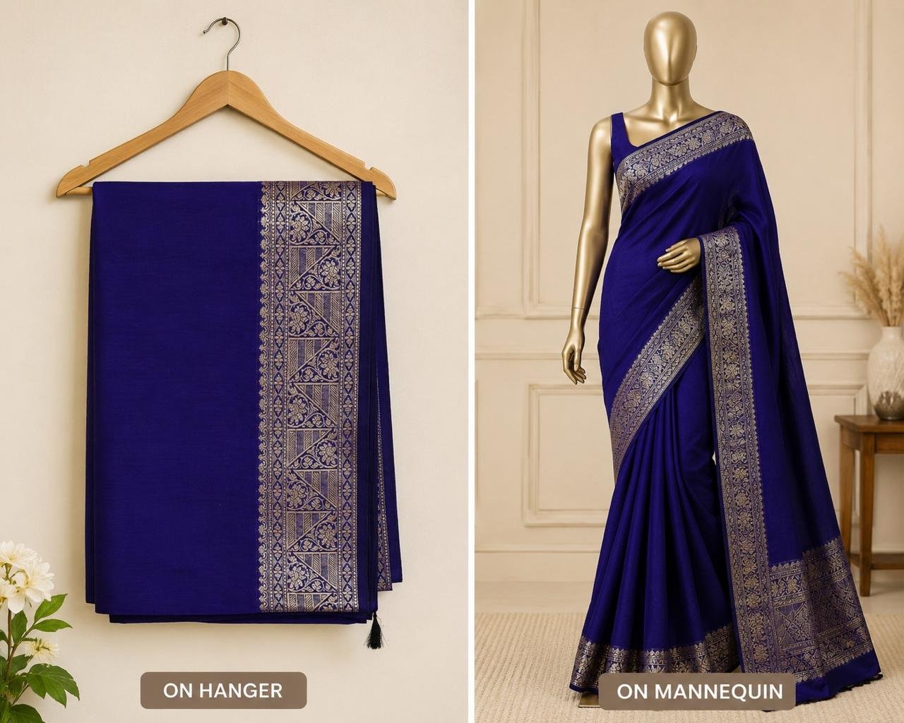 Banarasi Cotton Silk Saree with Golden Zari Work | Elegant Traditional Saree for Women - Image 3
