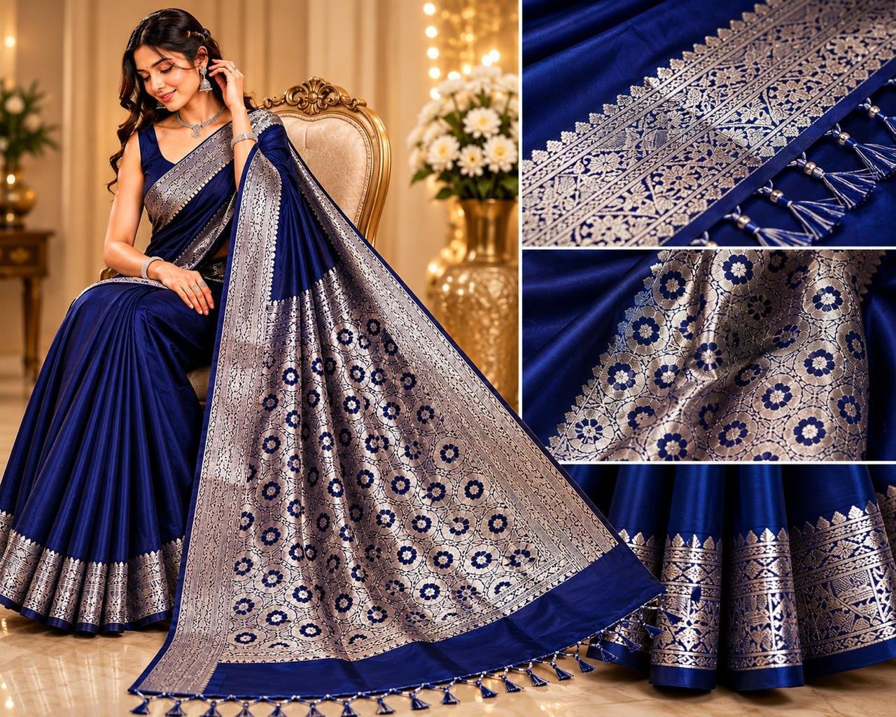 Banarasi Cotton Silk Saree with Golden Zari Work | Elegant Traditional Saree for Women - Image 4