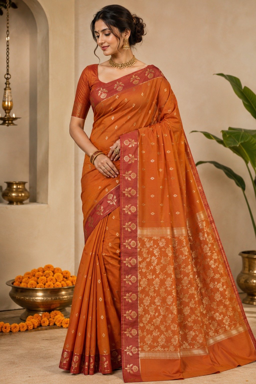 Banarasi Katan Silk Saree | Pure Woven Silk Fabric | Rich Zari Work Pallu | Blouse Piece Included - Image 2