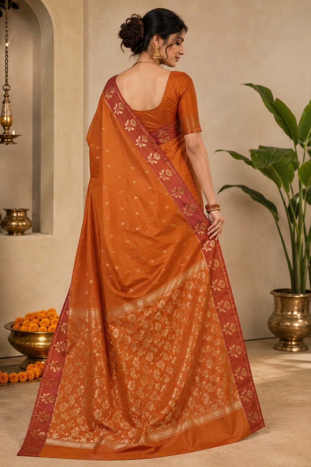 Banarasi Katan Silk Saree | Pure Woven Silk Fabric | Rich Zari Work Pallu | Blouse Piece Included - Image 3