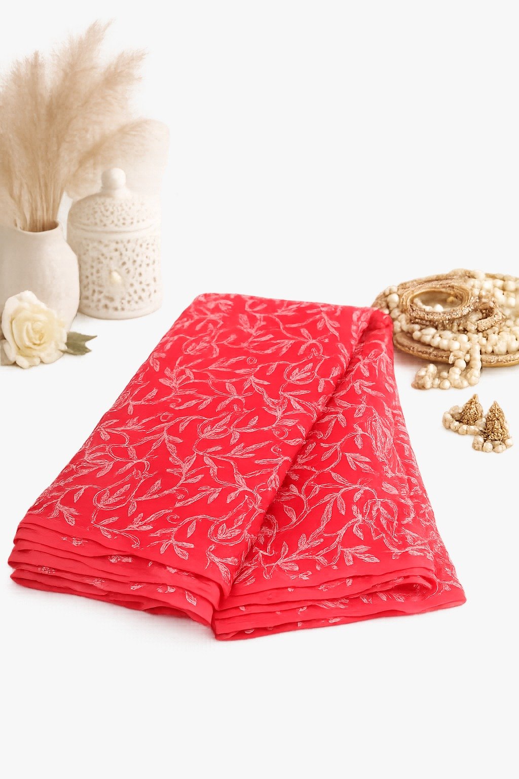 Hand Embroidered Lucknowi Chikankari Georgette Saree for Women with Unstitched Blouse Piece Tepchi Saree - Image 4