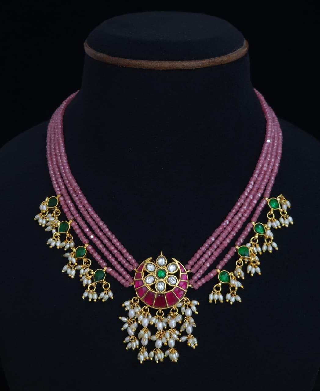 Jadau Kundan with Real CZ Beads Necklace - Image 3