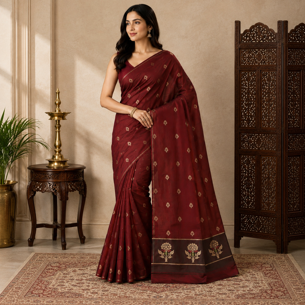 Banarasi Katan Silk Saree | Pure Woven Silk Fabric | Rich Zari Work Pallu | Blouse Piece Included (Wine)