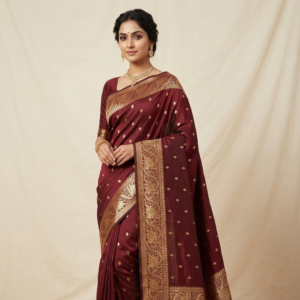 Banarasi Katan Silk Saree for Women | Pure Handloom Woven | Traditional Zari Border & Pallu | Premium Indian Ethnic Wear for Wedding & Festive Occasions (Maroon)