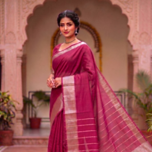 Pure Mangalagiri Cotton Saree for Women | Handloom Woven Traditional Saree with Golden Zari Border | Lightweight & Soft Ethnic Wear (Pink)