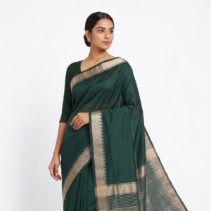 Pure Mangalagiri Cotton Saree for Women | Handloom Woven Traditional Saree with Golden Zari Border | Lightweight & Soft Ethnic Wear (Green)