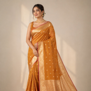 Banarasi Katan Silk Saree for Women | Pure Handloom Woven | Traditional Zari Border & Pallu | Premium Indian Ethnic Wear for Wedding & Festive Occasions (Mustard)