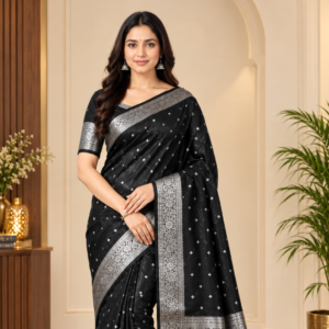 Banarasi Katan Silk Saree for Women | Pure Handloom Woven | Traditional Zari Border & Pallu | Premium Indian Ethnic Wear for Wedding & Festive Occasions (Black)