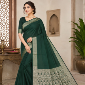 Banarasi Cotton Silk Saree with Golden Zari Work | Elegant Traditional Saree for Women (Green)