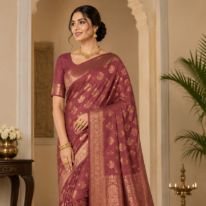 Banarasi Katan Silk Saree with Meena Buta Zari Weaving with Unstitched Blouse (Dusty Pink)