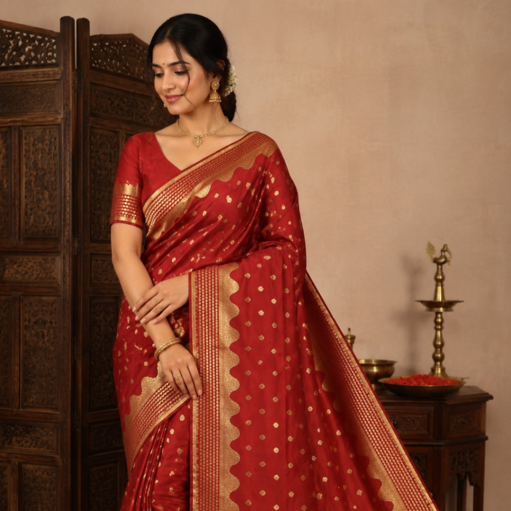 Banarasi Katan Silk Saree with Rich Zari Weaving & Meenakari Work | Traditional Handloom Bridal Saree (Maroon)