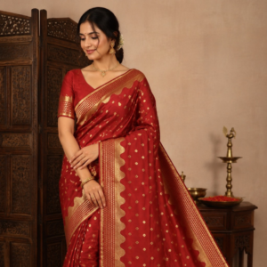 Banarasi Katan Silk Saree with Rich Zari Weaving & Meenakari Work | Traditional Handloom Bridal Saree (Maroon)