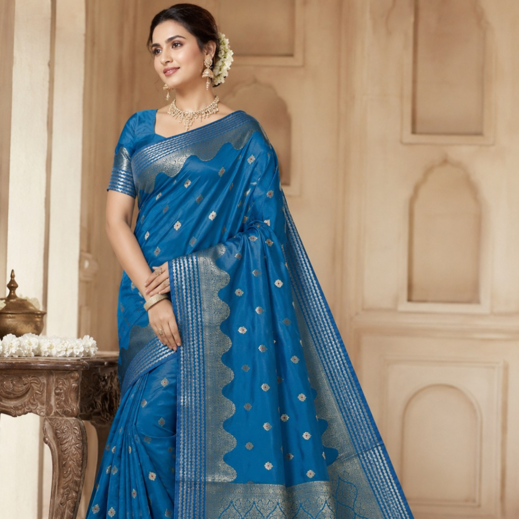 Banarasi Katan Silk Saree with Rich Zari Weaving & Meenakari Work | Traditional Handloom Bridal Saree (Firoji)