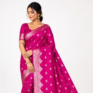 Banarasi Katan Silk Saree with Rich Zari Weaving & Meenakari Work | Traditional Handloom Bridal Saree (Pink)