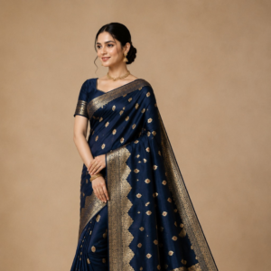 Banarasi Katan Silk Saree with Rich Zari Weaving & Meenakari Work | Traditional Handloom Bridal Saree (Navy Blue)