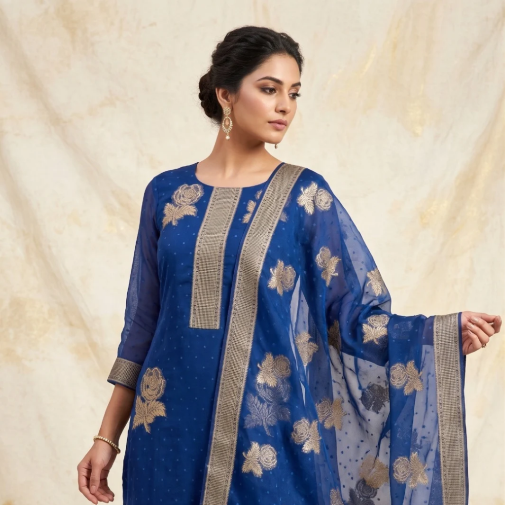 Pure Organza Banarasi Silk in Teal Blue