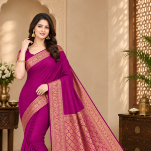 Banarasi Cotton Saree with Zari Work | Elegant Cotton Saree with Rich Border and Comfortable Fabric (Magenta)