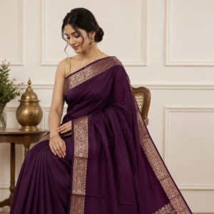 Banarasi Cotton Silk Saree with Golden Zari Work | Elegant Traditional Saree for Women (Mulberry)