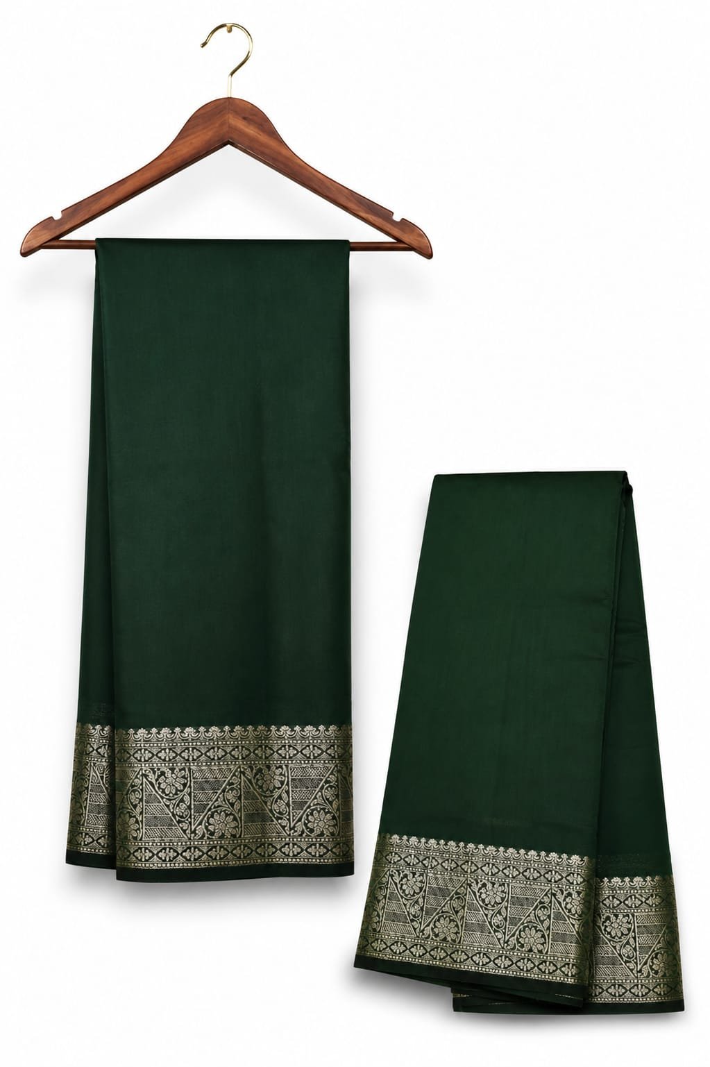 Banarasi Cotton Silk Saree with Golden Zari Work | Elegant Traditional Saree for Women (Green) - Image 3